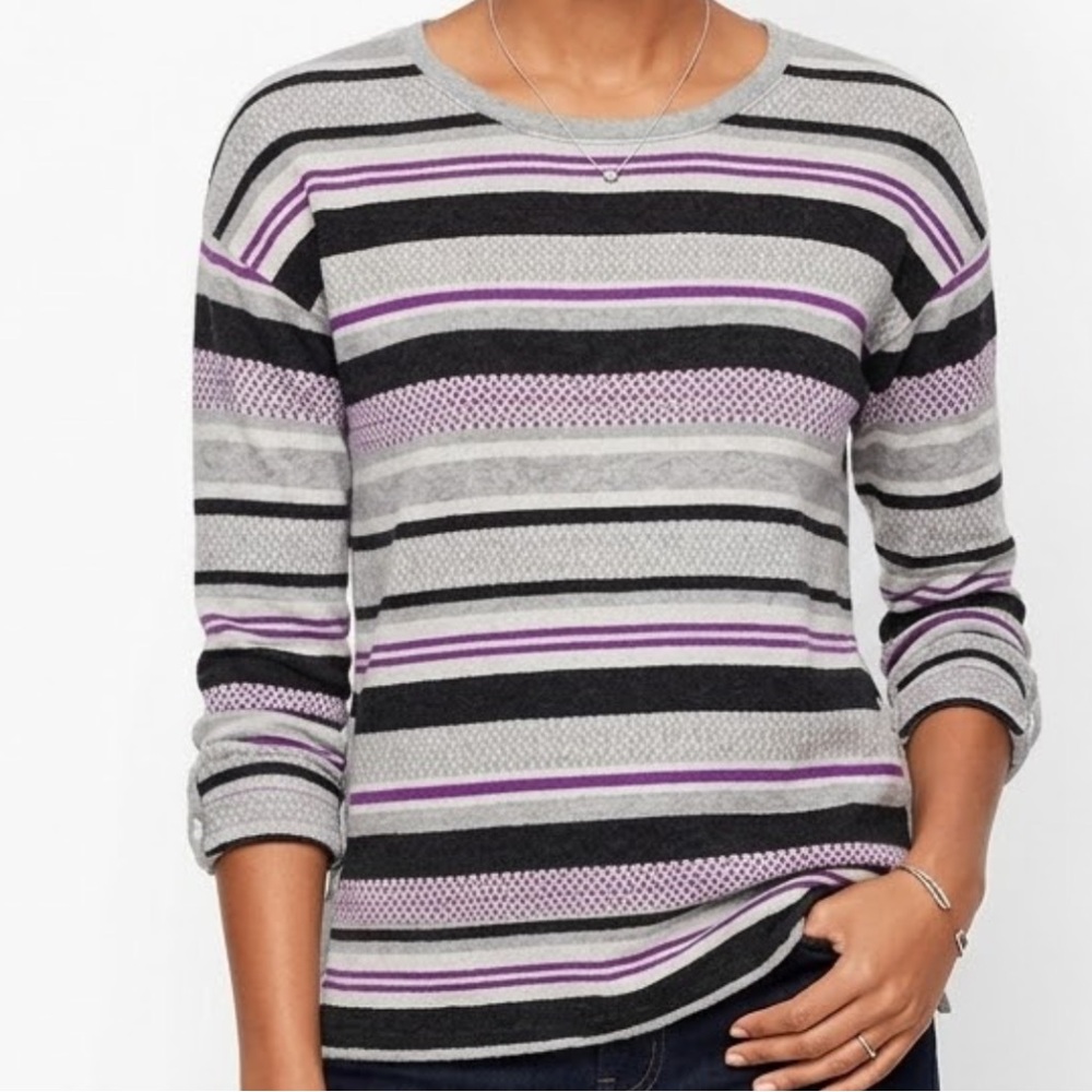 Talbots Women's Striped Gray and Lavender Sweater